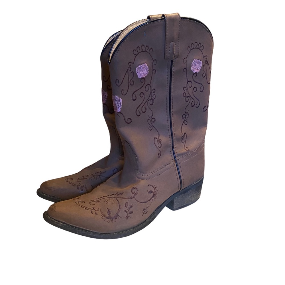 Shyanne Girl's Floral Embroidered Cowgirl Boots Sz 5 Brown Western Midcalf Boot